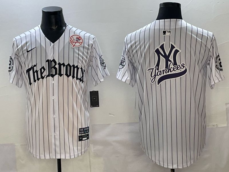 Men 2025 New York Yankees Blank White Stripe Five generations Joint Name Nike MLB Jersey style 017